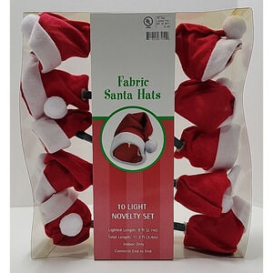 Vintage 10 RED FABRIC SANTA HAT STRING LIGHTS NEW